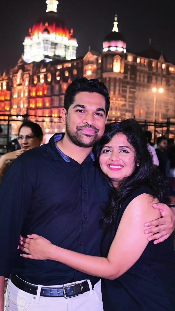 Soham and Sonam together outside the illuminated Taj